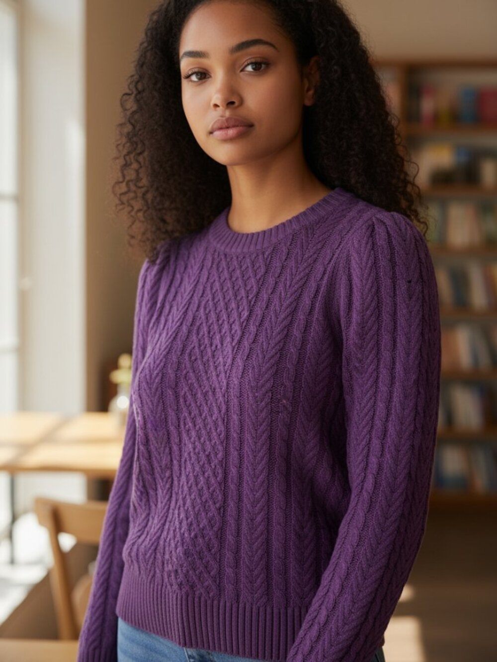 St. John's Bay Purple Cable Knit Sweater Women's Small Preppy Cozy Y2K
